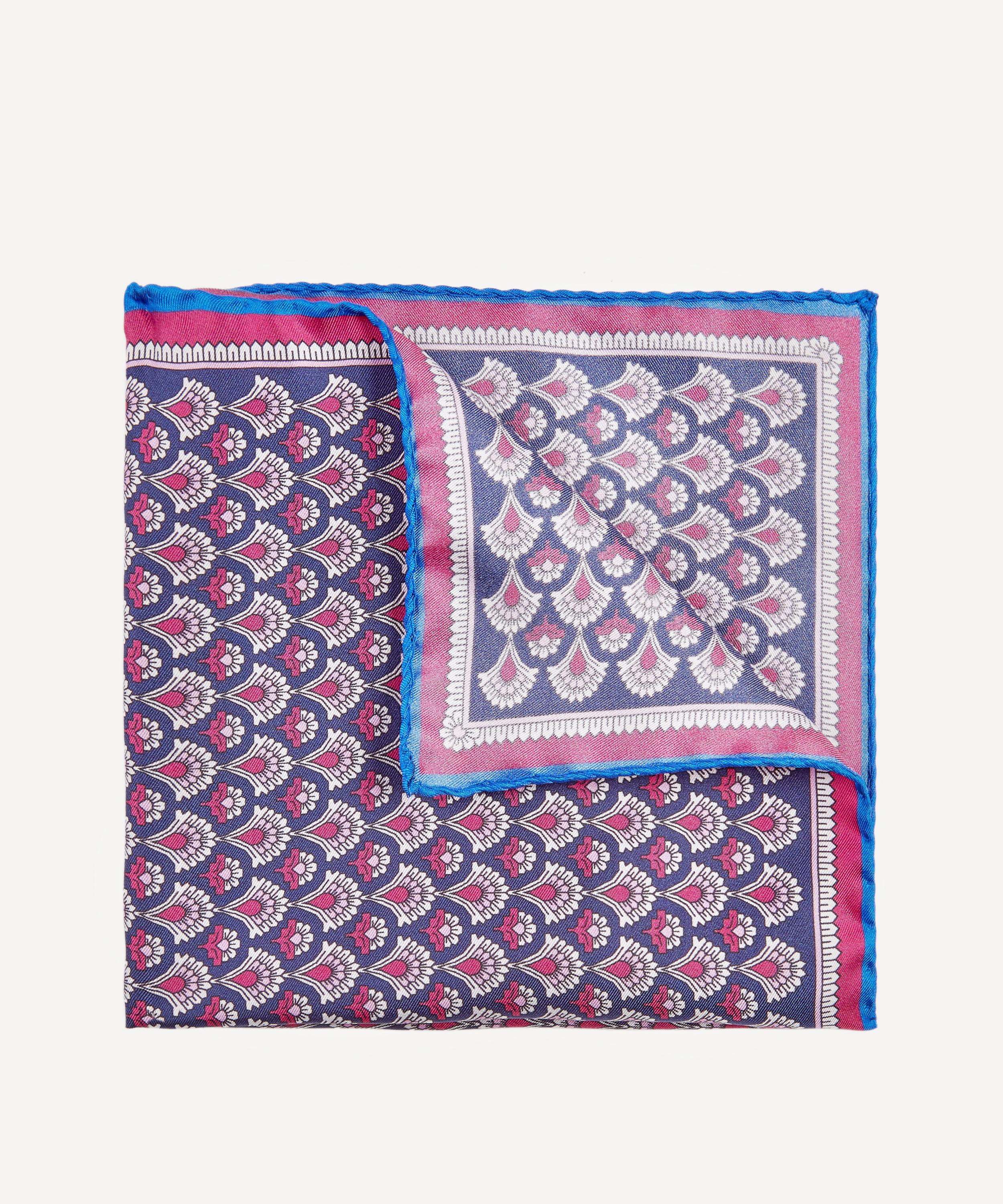 Liberty print Pink/grey on dark red NEW Silk mens handkerchief